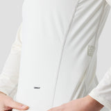 Side view of women's Oat UV Trail Shirt by Ornot, UPF 30 sun protection cycling top cut and sewn in California