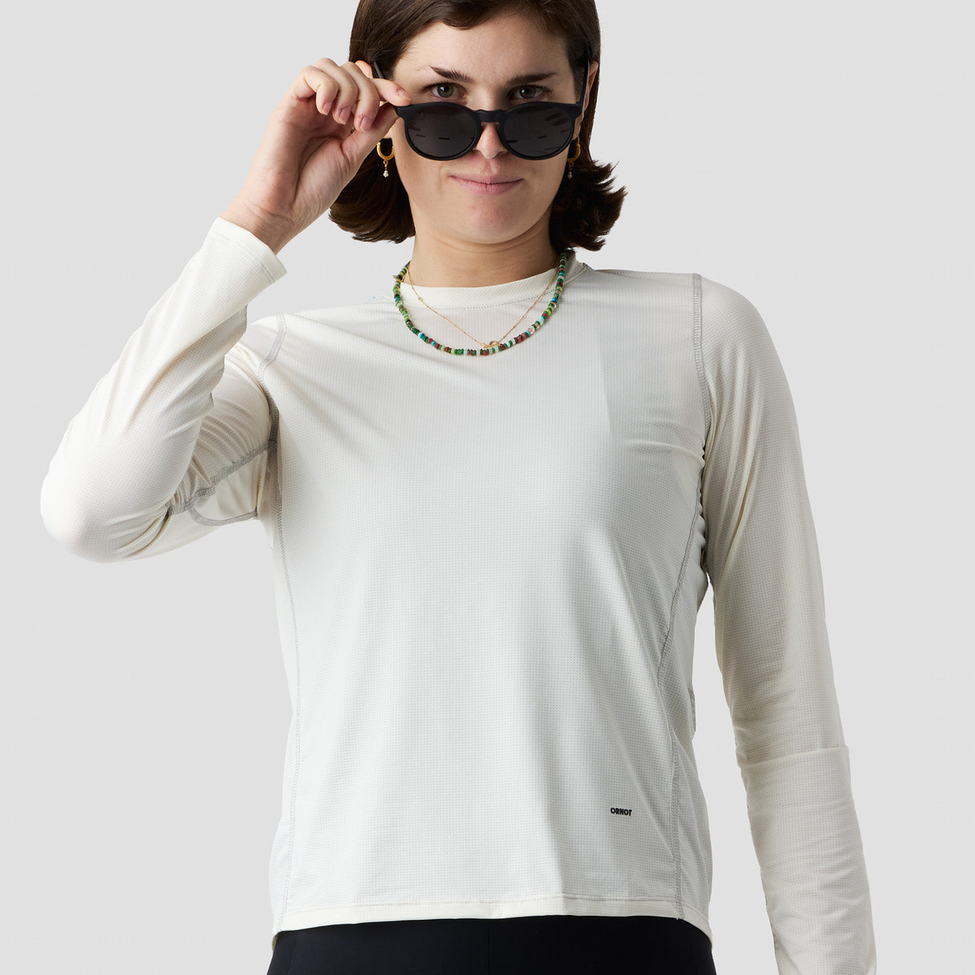 Women's UV Trail Shirt in Oat - lightweight long sleeve cycling shirt with UPF 30 sun protection by Ornot