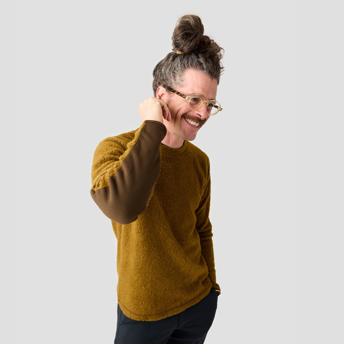Men's Alpha Wool Pullover in Ochre, Polartec Alpha with Wool cycling pullover made in the USA