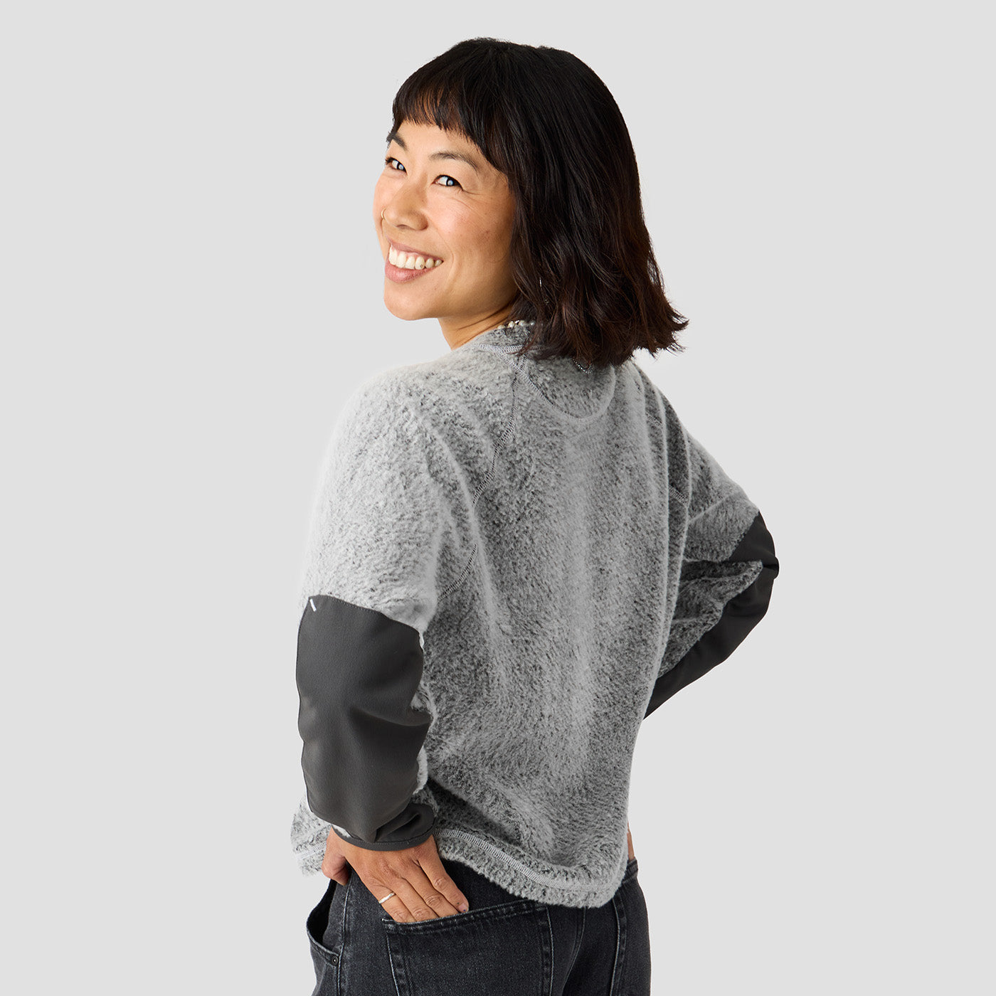 Women's Alpha Wool Pullover in Fog, Polartec Alpha with Wool cycling pullover made in the USA