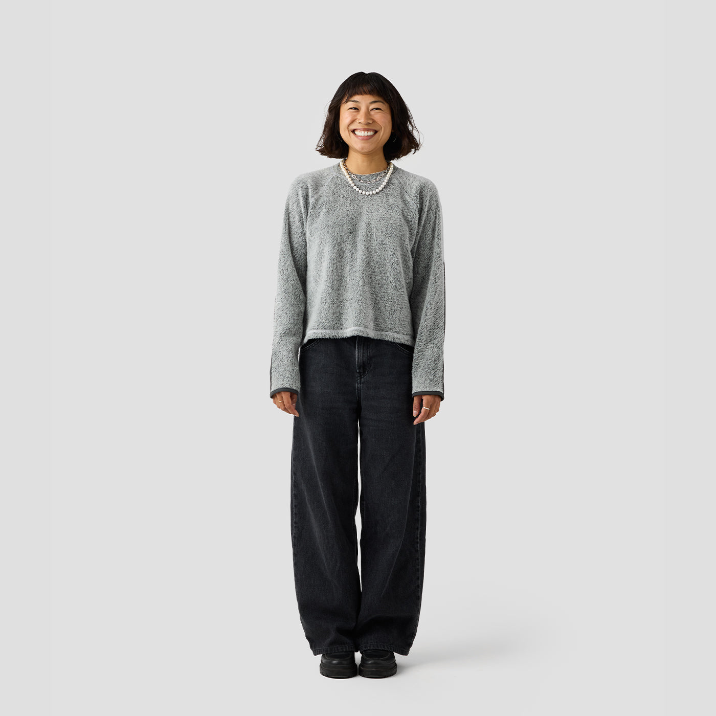 Women's Alpha Wool Pullover in Fog, Polartec Alpha with Wool cycling pullover made in the USA