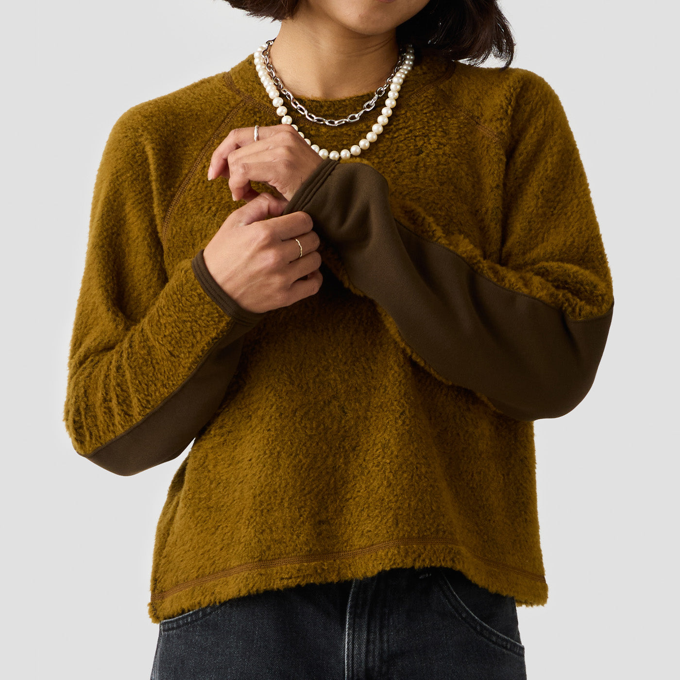 Women's Alpha Wool Pullover in Ochre, Polartec Alpha with Wool cycling pullover made in the USA