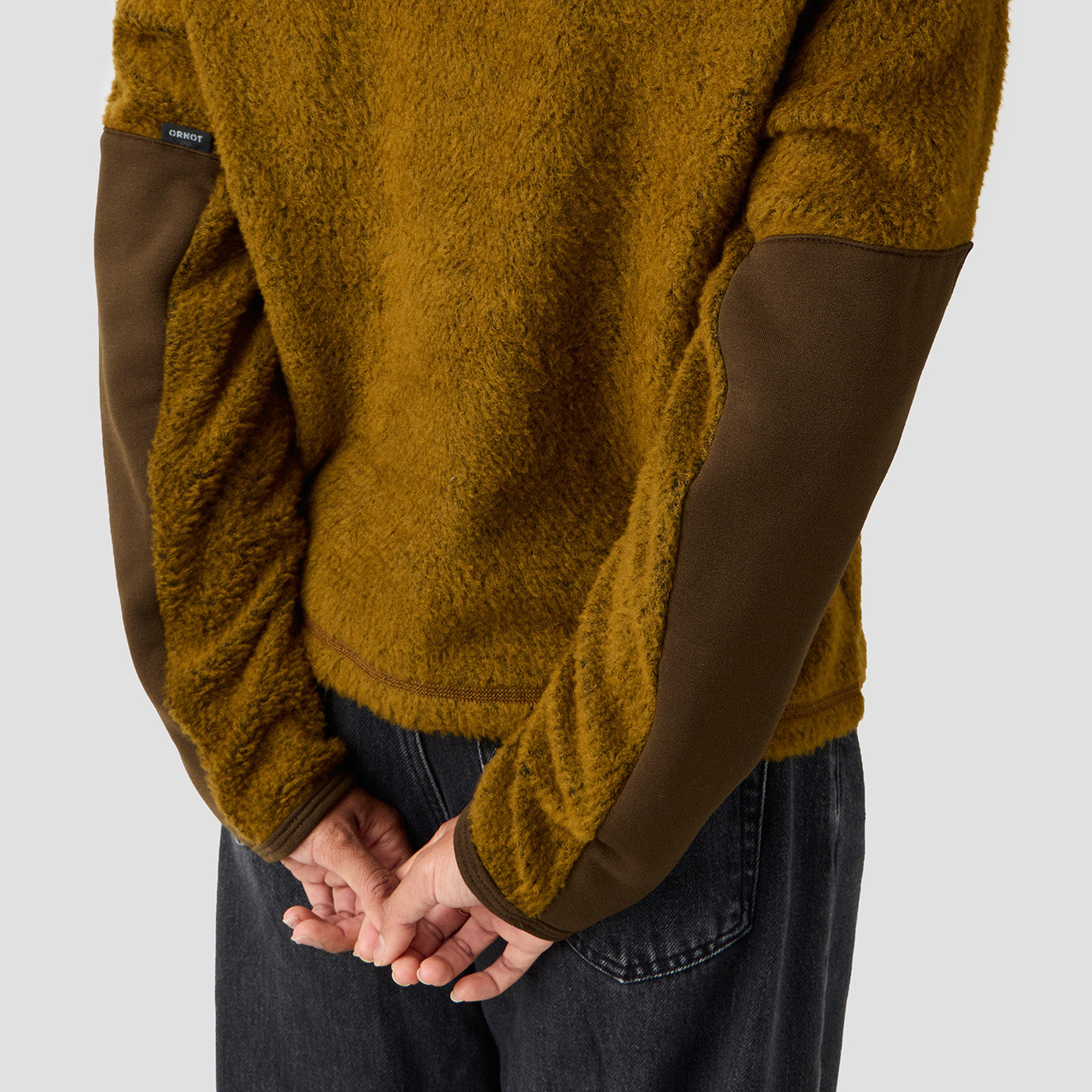 Women's Alpha Wool Pullover in Ochre, Polartec Alpha with Wool cycling pullover made in the USA