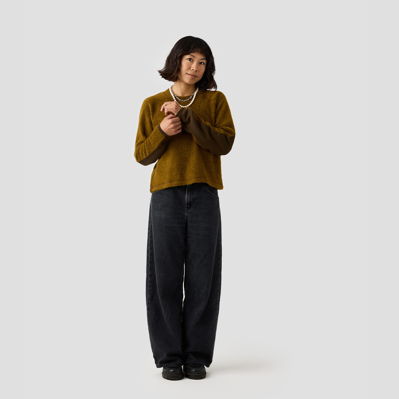 Women's Alpha Wool Pullover in Ochre, Polartec Alpha with Wool cycling pullover made in the USA