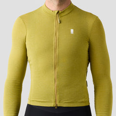 Men's Merino Grid Thermal Jersey in Avocado, long sleeve merino wool cycling jersey