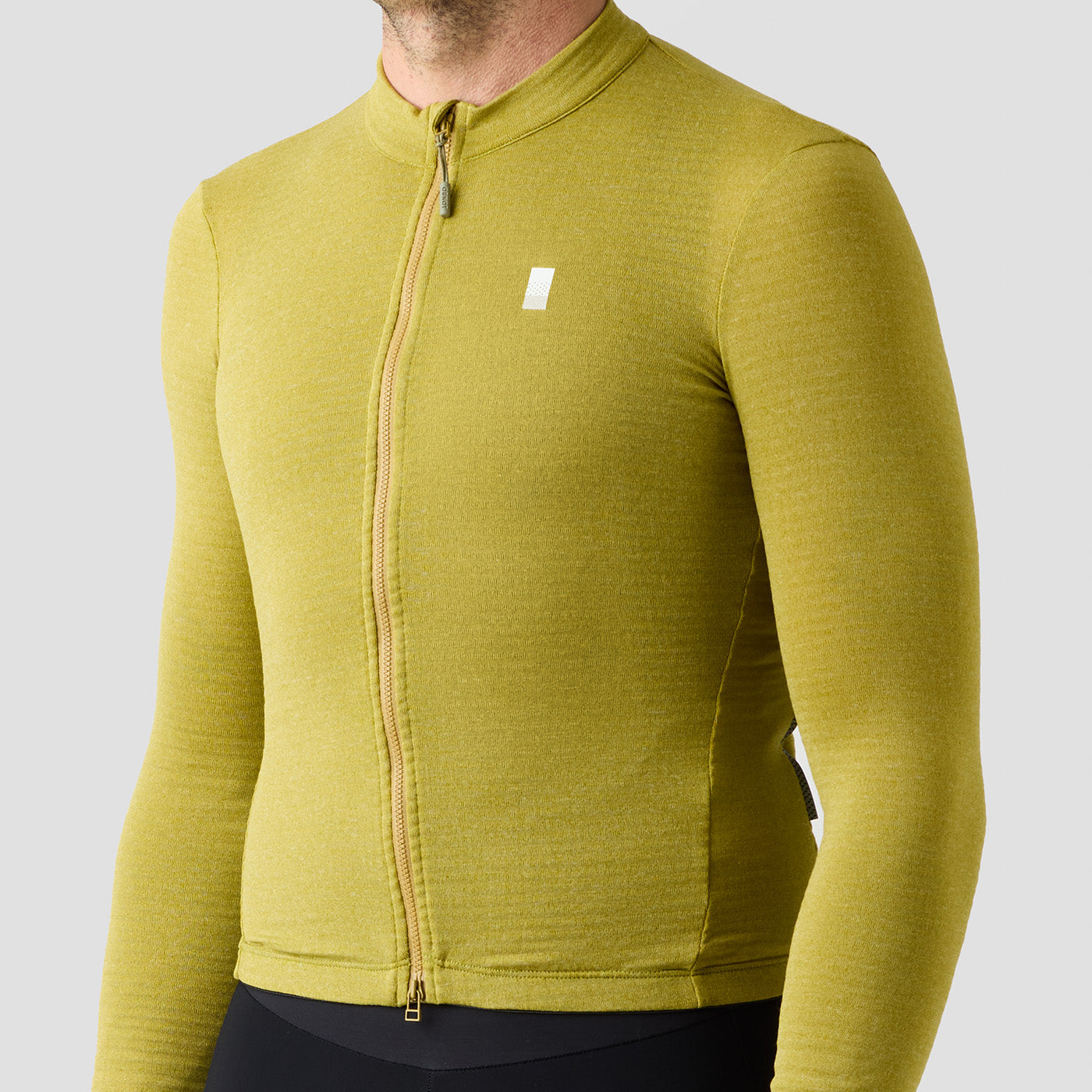 Men's Merino Grid Thermal Jersey in Avocado, Polartec Power Wool winter cycling jersey