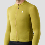 Men's Merino Grid Thermal Jersey in Avocado, Polartec Power Wool winter cycling jersey