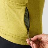 Men's Merino Grid Thermal Jersey in Avocado, merino jersey for 45-60°F winter rides