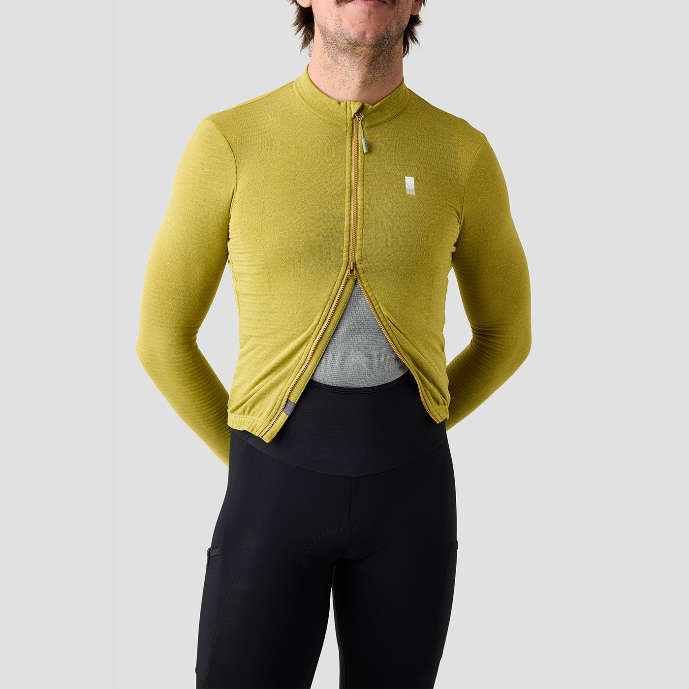 Men's Merino Grid Thermal Jersey in Avocado, winter road and gravel cycling jersey