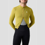 Men's Merino Grid Thermal Jersey in Avocado, winter road and gravel cycling jersey