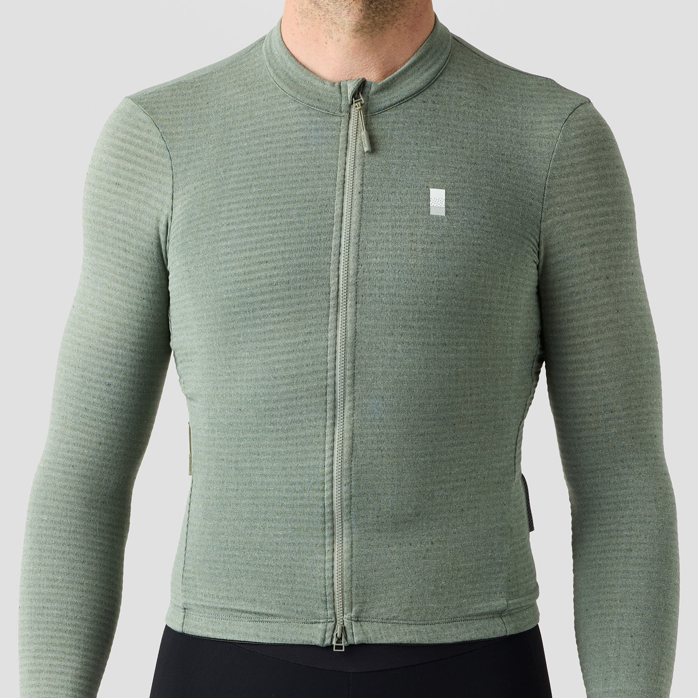 Men's Merino Grid Thermal Jersey in Sage, long sleeve merino wool cycling jersey
