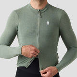 Men's Merino Grid Thermal Jersey in Sage, Polartec Power Wool winter cycling jersey