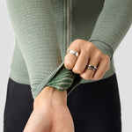 Women's Merino Grid Thermal Jersey in Sage, gridded merino thermal jersey with three rear pockets