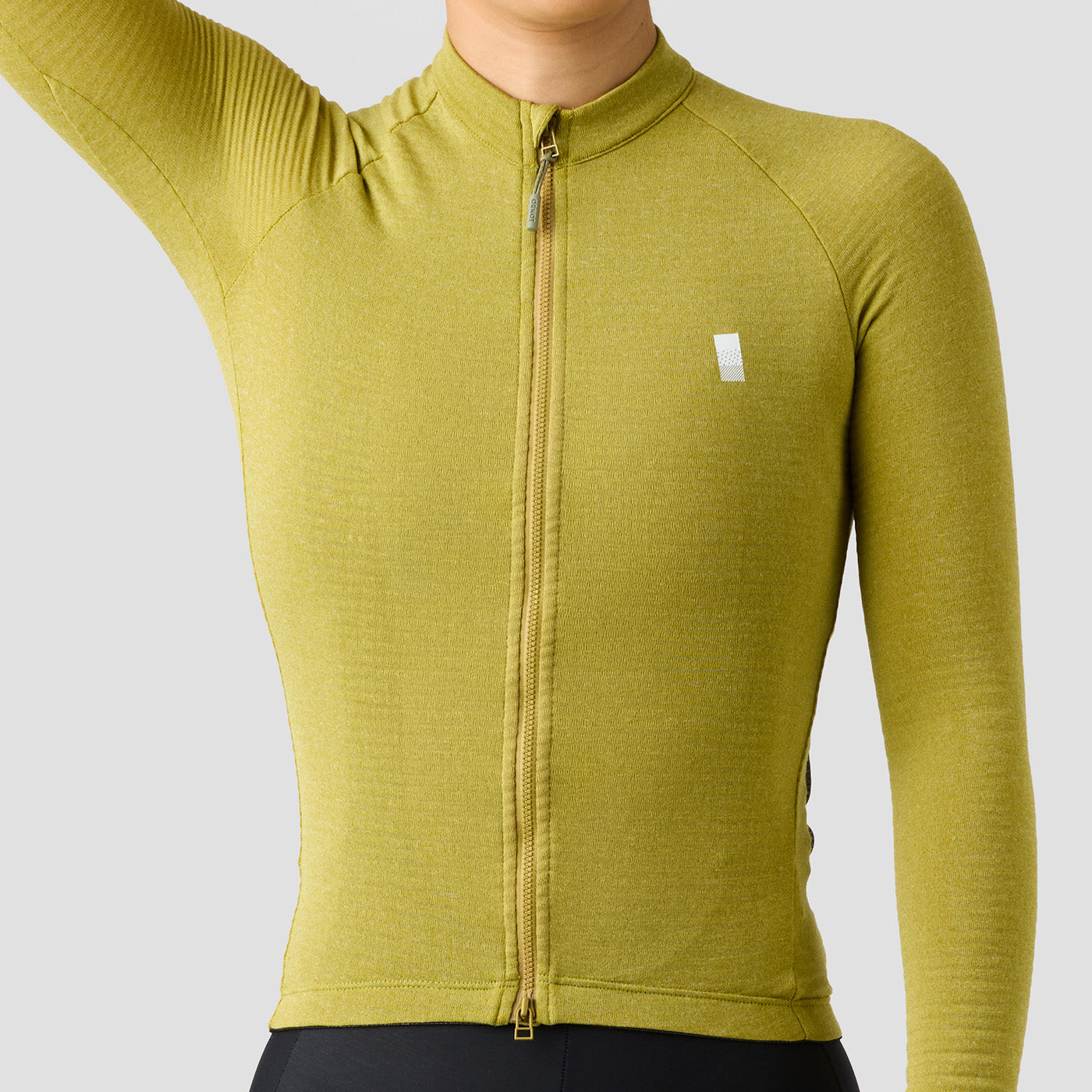 Women's Merino Grid Thermal Jersey in Avocado, Polartec Power Wool winter cycling jersey