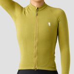 Women's Merino Grid Thermal Jersey in Avocado, Polartec Power Wool winter cycling jersey