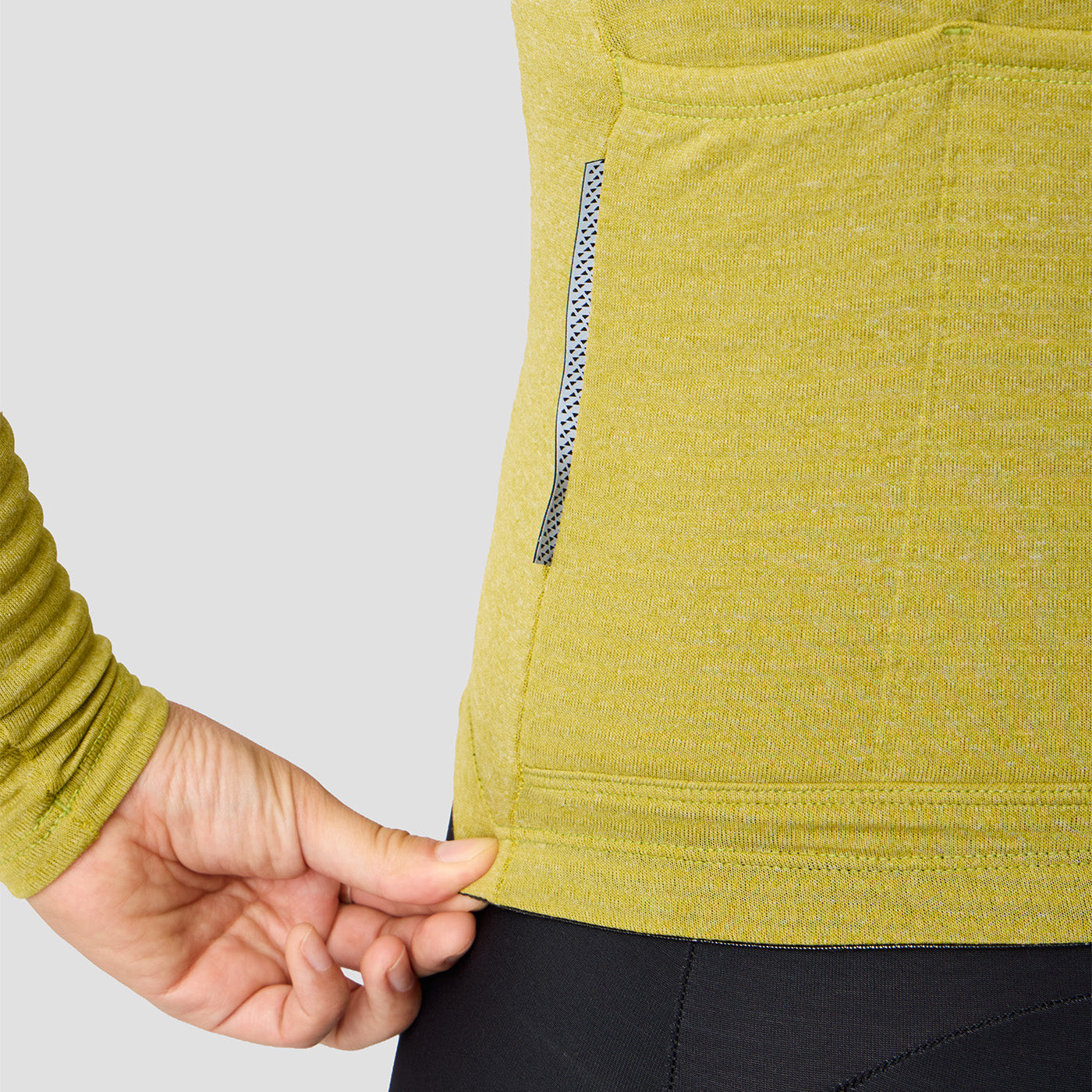 Women's Merino Grid Thermal Jersey in Avocado, merino jersey for 45-60°F winter rides