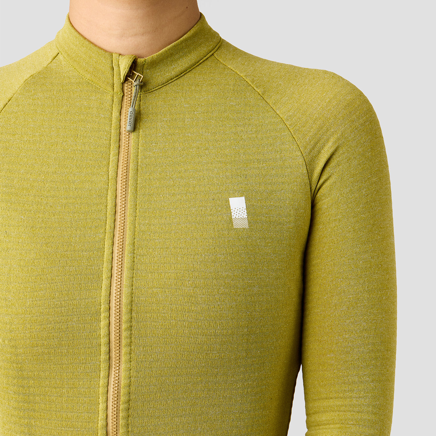 Women's Merino Grid Thermal Jersey in Avocado, merino cycling jersey with reflective details
