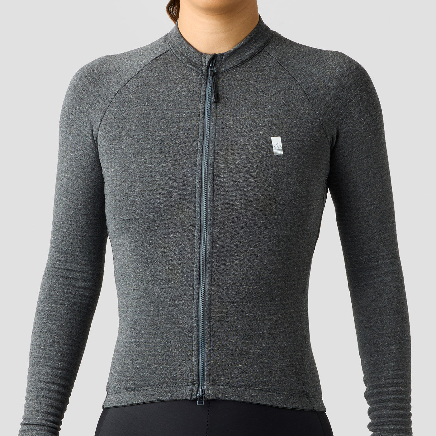 Women's Merino Grid Thermal Jersey in Charcoal, long sleeve merino wool cycling jersey