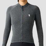 Women's Merino Grid Thermal Jersey in Charcoal, long sleeve merino wool cycling jersey