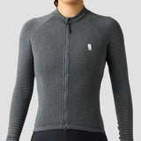 Women's Merino Grid Thermal Jersey in Charcoal, long sleeve merino wool cycling jersey