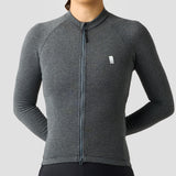 Women's Merino Grid Thermal Jersey in Charcoal, Polartec Power Wool winter cycling jersey