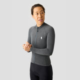 Women's Merino Grid Thermal Jersey in Charcoal, thermal cycling jersey made in the USA
