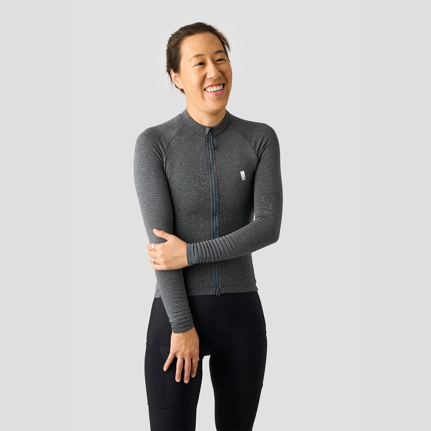 Women's Merino Grid Thermal Jersey in Charcoal, merino jersey for 45-60°F winter rides