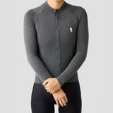 Women's Merino Grid Thermal Jersey in Charcoal, gridded merino thermal jersey with three rear pockets