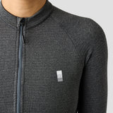 Women's Merino Grid Thermal Jersey in Charcoal, merino cycling jersey with reflective details