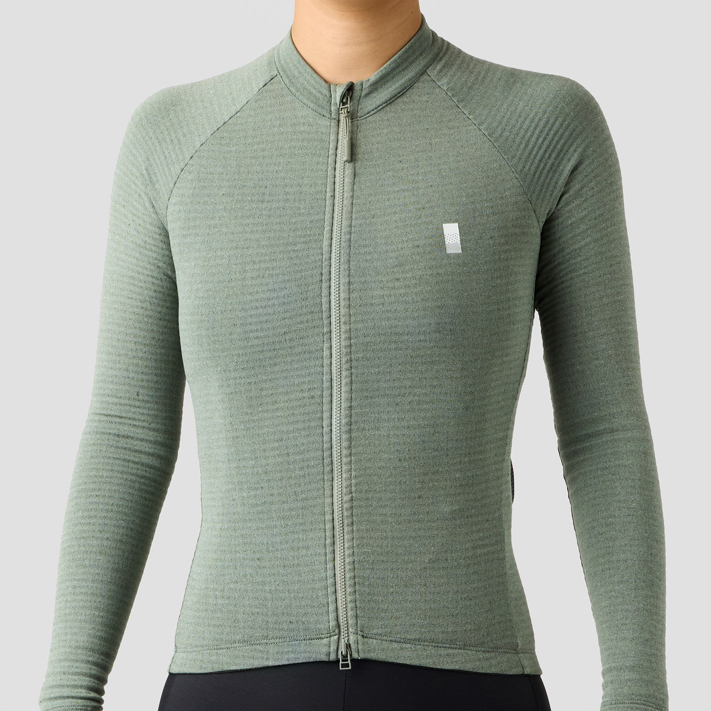 Women's Merino Grid Thermal Jersey in Sage, long sleeve merino wool cycling jersey