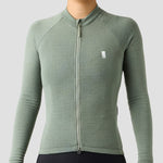 Women's Merino Grid Thermal Jersey in Sage, long sleeve merino wool cycling jersey