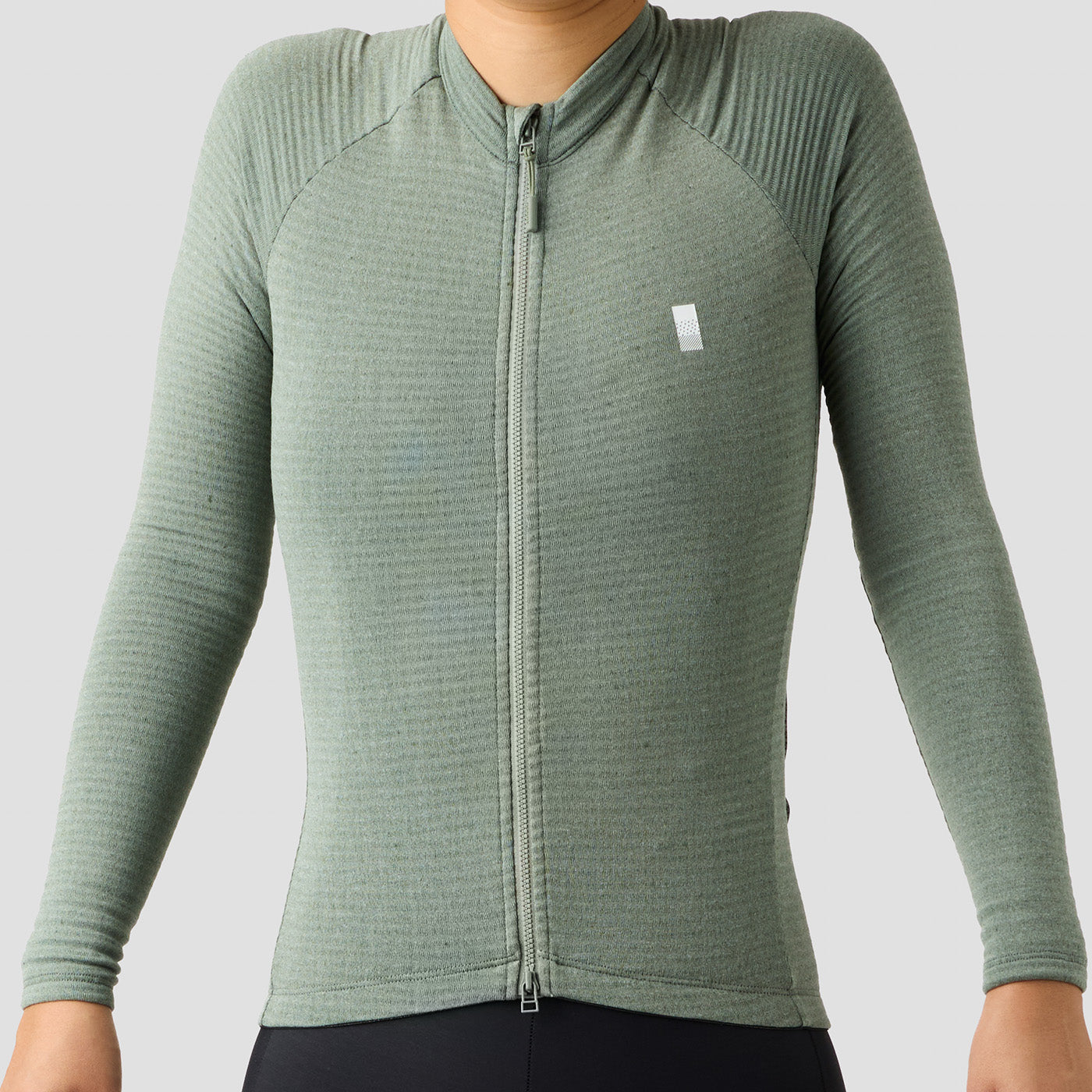 Women's Merino Grid Thermal Jersey in Sage, Polartec Power Wool winter cycling jersey
