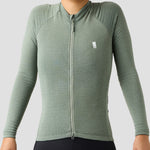 Women's Merino Grid Thermal Jersey in Sage, Polartec Power Wool winter cycling jersey