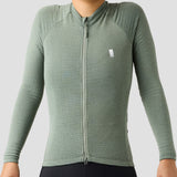 Women's Merino Grid Thermal Jersey in Sage, Polartec Power Wool winter cycling jersey