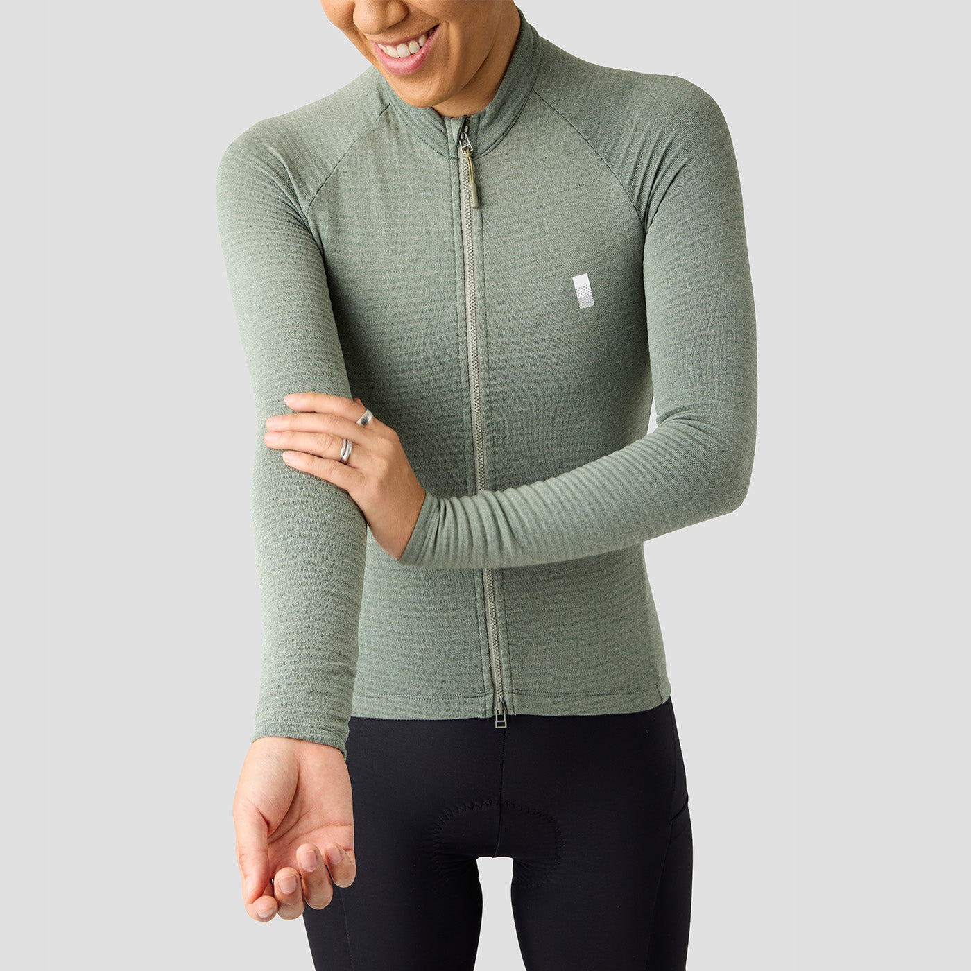 Women's Merino Grid Thermal Jersey in Sage, thermal cycling jersey made in the USA