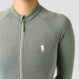 Women's Merino Grid Thermal Jersey in Sage, merino cycling jersey with reflective details