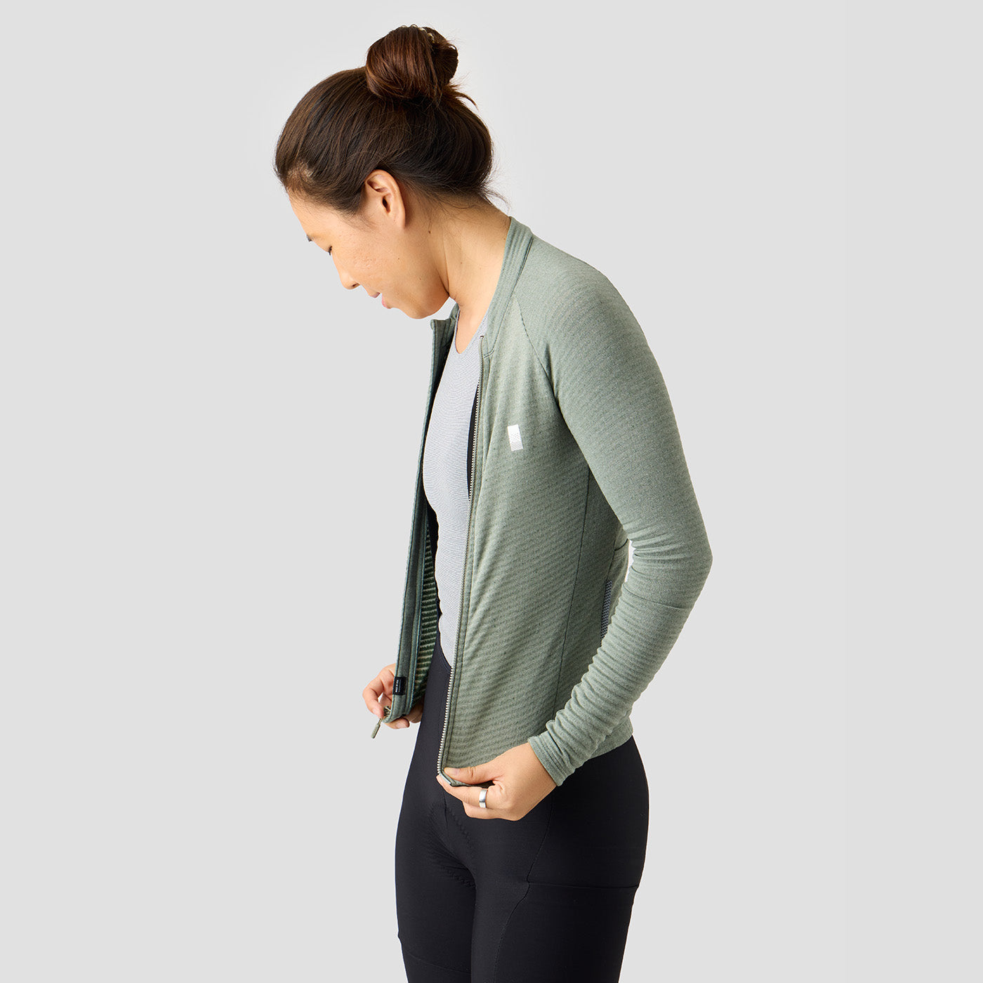 Women's Merino Grid Thermal Jersey in Sage, warm, breathable merino wool jersey